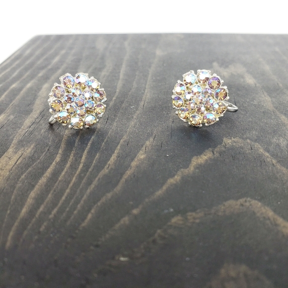 Vintage 1960 Screw-on Circular Rhinestone Earrings - Picture 3 of 4